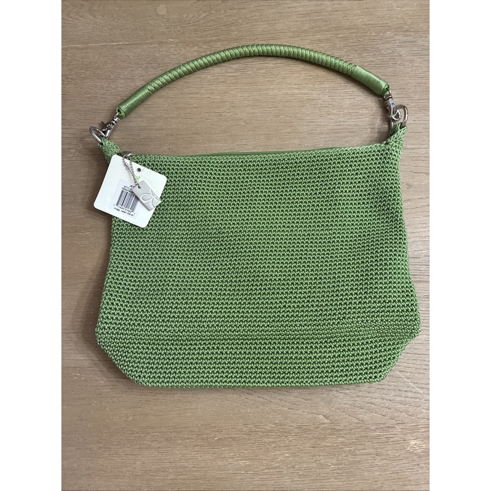 Lina Julep Green Knit Purse Braided Handle Crochet Fabric Jetty Handbag NWT